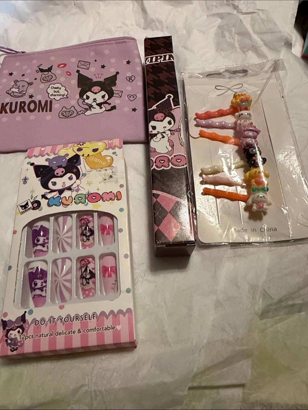 Kids Kuromi Accessory Set – Nails, Hair Clips & Pouch